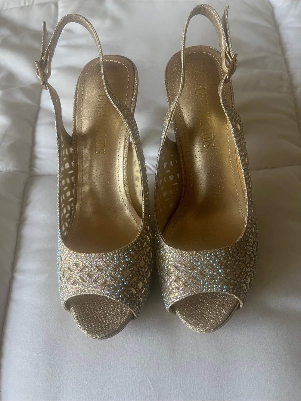 Chinese Laundry Gold Glitter Slingback Peep-Toe Heels